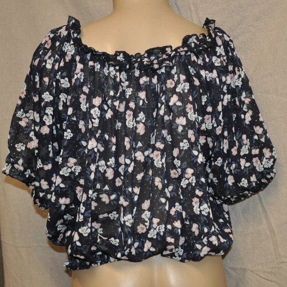 jon & anna contemporary womens black floral top sheer & sparkle sz large (32G) - Picture 2 of 9